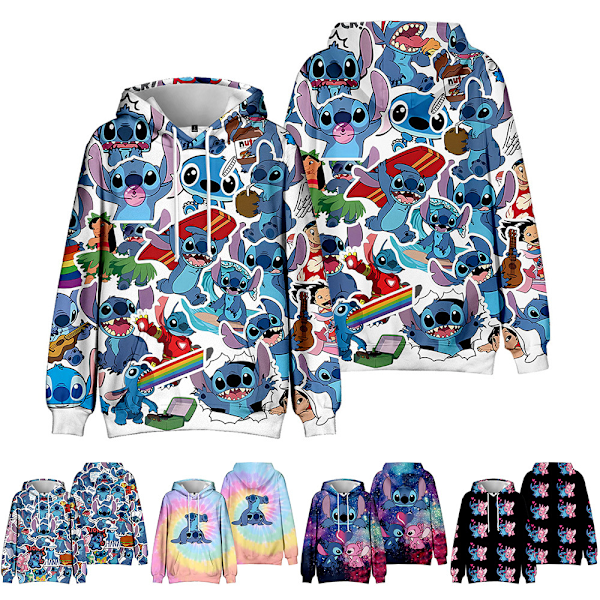 Børne 3D Stitch Hoodie Sweatshirt Langærmet Rock Gave A 160cm A