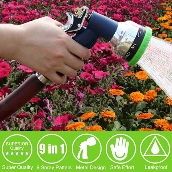 Hageslangemunnstykke Heavy Duty Spray 9 Justerbare mønstre Metall