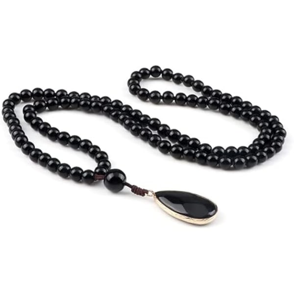 Svart Obsidian Halsband: Mala Beads-Hänge, Buddhistiska Smycken