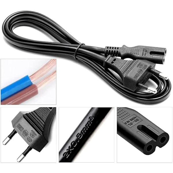 IEC C7 Power 1,5 M Svart, Eurokontakt till Figur 8 Power för Samsung Philips LG Sony TV, PS4, PS5, Xbox, PC-skärm, DVD, skrivare