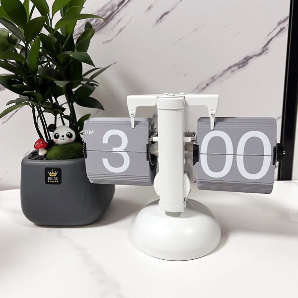 Automatisk flip digital klocka bord rostfritt stål enkelfot vänd sida för hem sovrum vardagsrum kontor skrivbord dekoration gåva vit