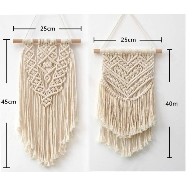 2-pack Macrame väggbonader - Liten konst, vävd gobeläng