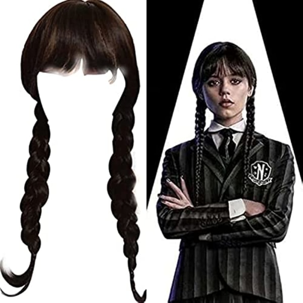 Flickor Addams Family-asu peruukki Wednesday Addams peruukki black