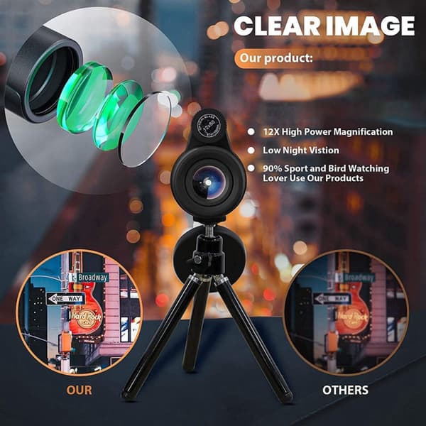 12X50 High Definition Monokulært Teleskop med Smartphone Ho-FA-