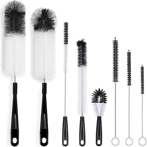8-delars set - rengöringsborste - flaskborste - sugrörsborste - svart