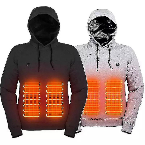 Uppvärmda Hoodies, USB Elektrisk Uppvärmning Lättvikts Huvtröjor Jacka Svart Black L