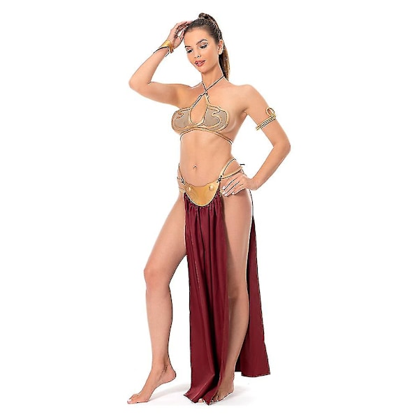 Star Wars Jedi Riddarens Återkomst Cosplay Kostym Prinsessan Leia Slav Uniform Dräkt Dam Sexig Golden Bikini Set för Halloween Karneval Fest XL