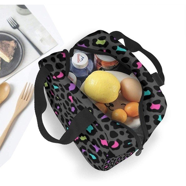 Isolert Neopren Lunsjveske for Gutter og Jenter, Rave Style Leopard Print Tote Håndveske Lunsjboks Matbeholder Kjøler Varmtaske for Skole Arbeid Kontor