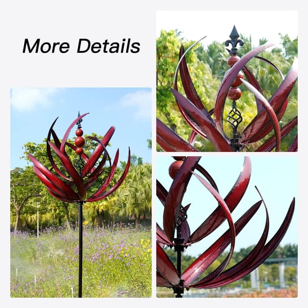Garden Wind Spinner, Large Kinetic Metal Wind Sculptures-FA- Red