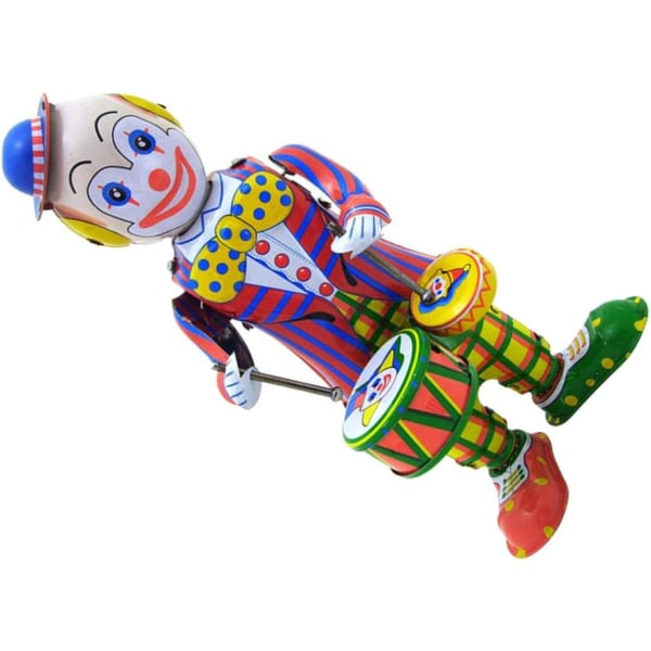 Retro Wind Up Toy Plåt Leksak Circus Clown Robot Trumma