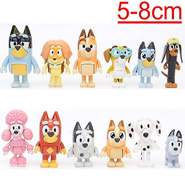 8-12 stk Bluey Bingo Figur Leksaker Familie Kawaii Rørlig Led Actionfigur Leksaker Seriefigur Bluey Venner Pvc Modell Dukke for Nytt År 8pcs-A