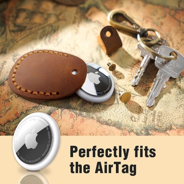 Læder AirTag-nøglering, bærbar håndlavet ægte læder Tag-holder