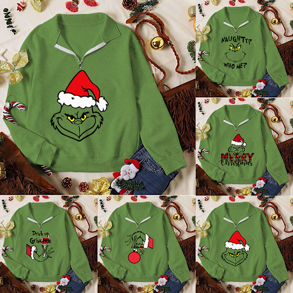 Grinch Dam Casual Långärmad Jultryckt Tröja D D L D