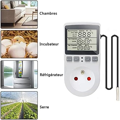 Digital Thermostat Outlet with Temperature Control for Heating and Cooling with Probe, LCD Outlet Temperature Control Timer-FA-