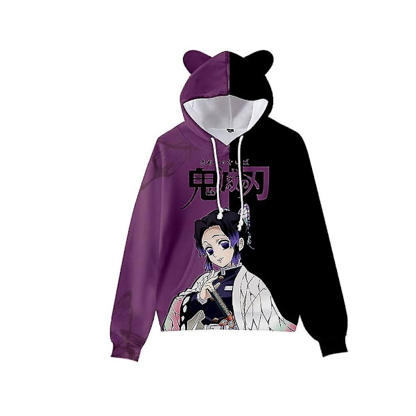 Unisex Demon Slayer trykte hættetrøje Casual Pullover Katteøre Hættetrøje Toppar Lilla M Purple