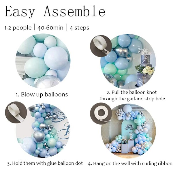 Blå Mint Grøn Sølv Metallic Ballonbue Arch Kit Pastel