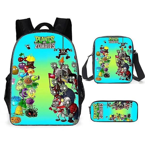 Plants vs. Zombies 3-pakks sett ryggsekker spilltilbehør jenter gutter ryggsekker skolevesker tegneserie barnehage ryggsekk gave 6