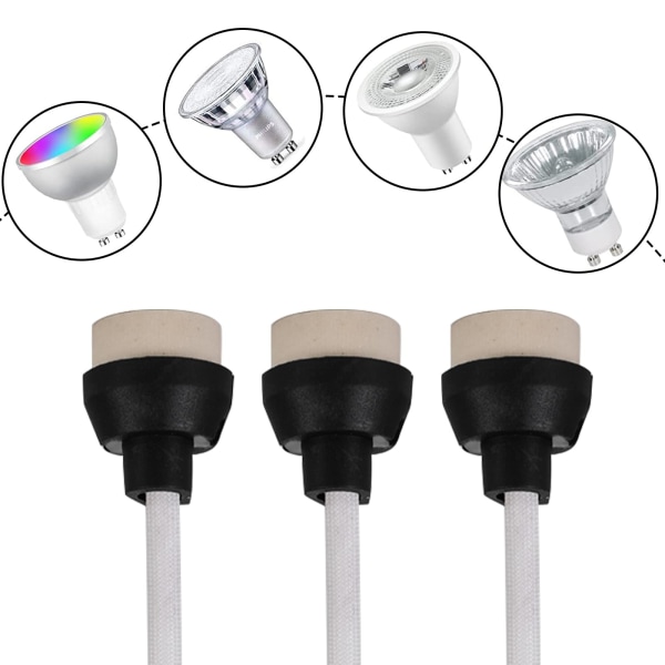 GU10 Keramiske sokkler: 15CM/10MM kvalitets silikonkabel GU10 sokkel, GU10 kontaktlampe for GU10 glødelampe 0-250V, 3A Keramiske GU10 sokkler-12st