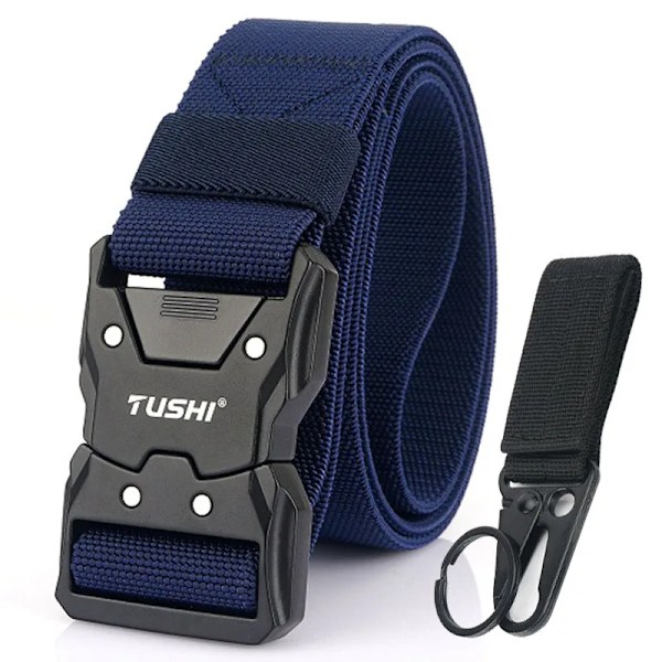VATLTY Nytt unisex elastisk belte hardlegering Hurtigspenne Tough Stretch Nylon Herre Militær Taktisk belte Arbeidstilbehør Navy blue sett Navy blue set 115cm