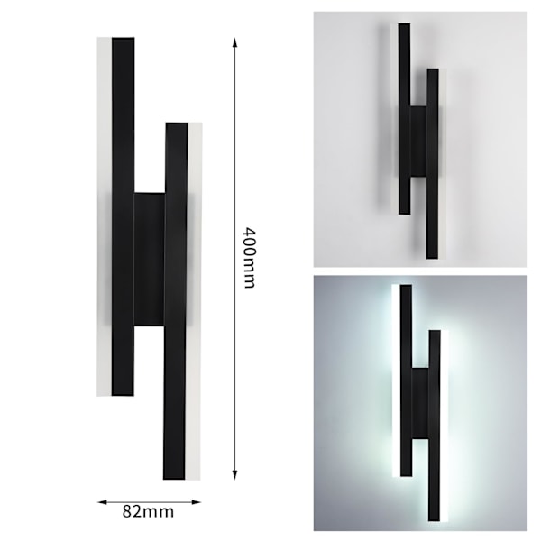Væglampe LED indretning moderne, 16W væglampe LED, kreativ lang parallel væglampe, tre farver 3000K/4000K/6000K, sort, 50cm