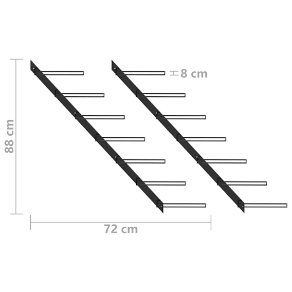 vidaXL Veggmontert vinstativ for 14 flasker, 2 stk, svart metall black 4100