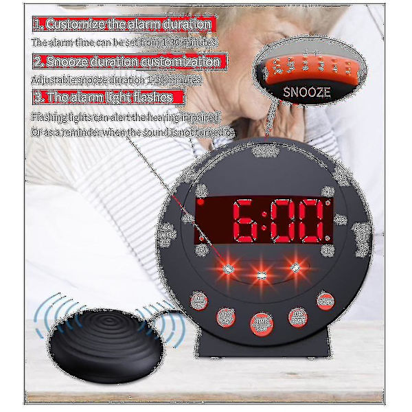 Extra Högljudd Väckarklocka för Tunga Sovare - Extra Stark Vibration med Sängvibrator-FA-