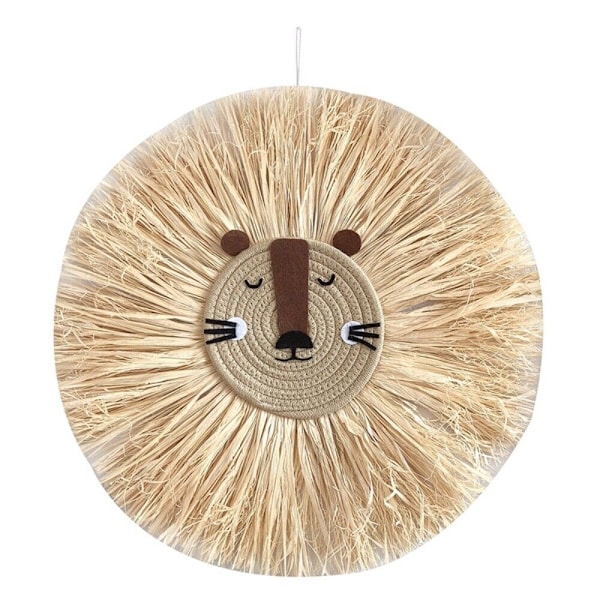 Vävda trådtecknade L-ion Tiger Macrame Tassel Huvud Vägg Hängande Dekor 19,6 tum Style 5