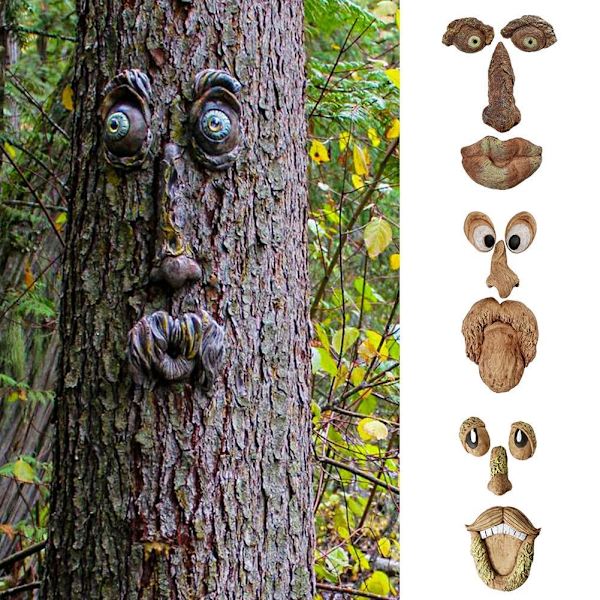 Gammel Mandens Visdomsfulde Træ Ansigt Statuette Klemmer Kigger Skulpturer de