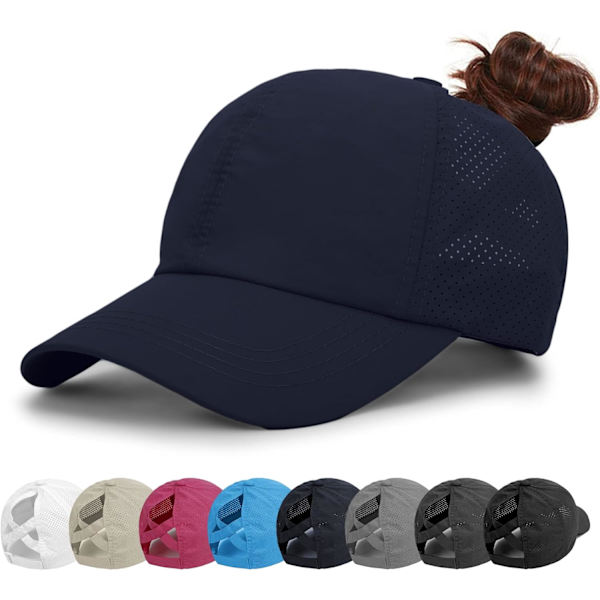 Dames Baseballkasketter - Hestehale Solhat Hurtigtørrende Løbe Kasket Kvinder Golfkasketter Criss Cross Justerbare Truckerkasketter til Kvinder Piger DeepBlu DeepBlue One Size