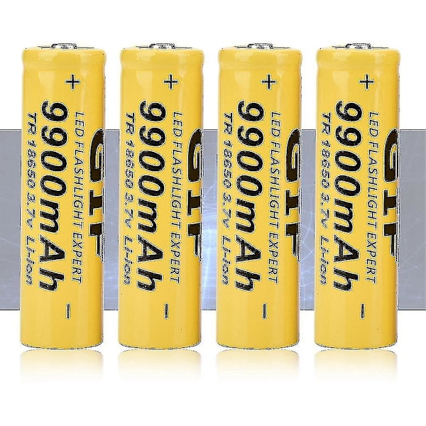 4kpl Taskulamppu Akut Gif 9900mah 18650 Ladattava Akku Keltainen