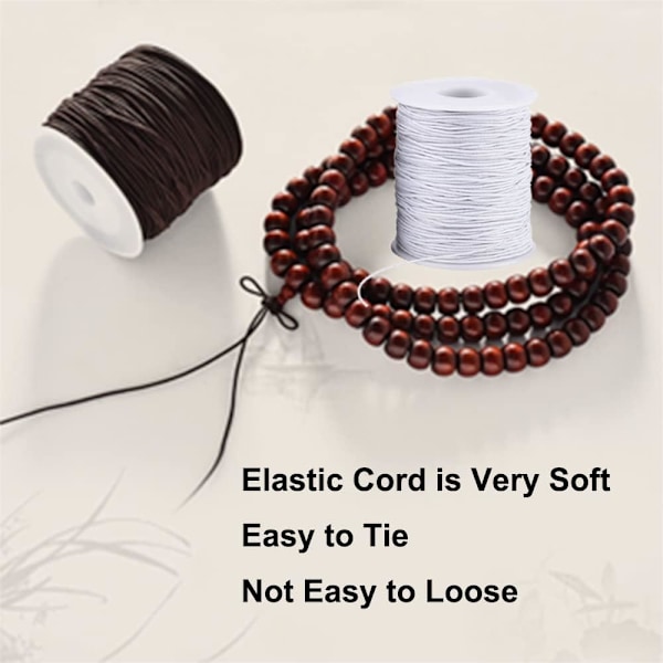 Elastisk snor for armbånd, 2 ruller 1 mm Robust elastisk snor for smykkefremstilling, halskjeder, perler svart og hvit Black and White