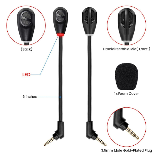 Byt ut spelmikrofon 3,5 mm mikrofon för Kingston HyperX Cloud Flight / Flight S Gaming Headset Tillbehör Svart 15 cm Mic