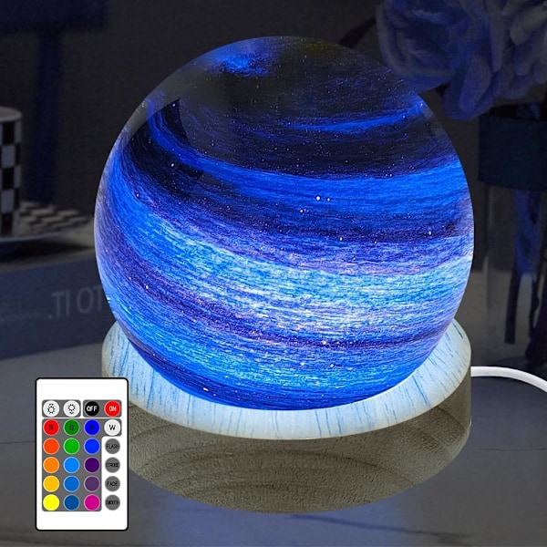 3D Planet Glaskula Nattlampe, Dimbar med 16 RGB Farger, USB Trebase (8cm) c Parent