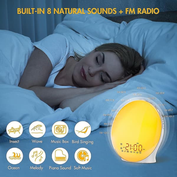 Auringonnousuhälytyskello auringonnoususimulaatiolla, FM-radiolla ja luonnonäänillä -FA-