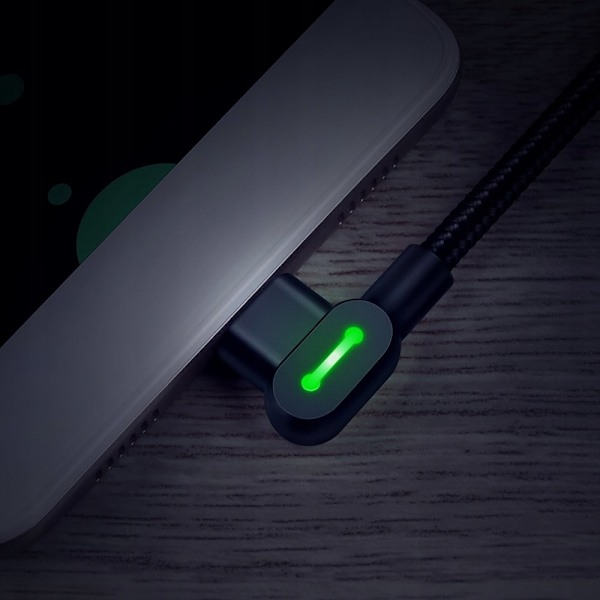 MCDODO Vinkelkabel 90° Micro USB Snabbladdning Dubbelsidig QC 3 LED 2M