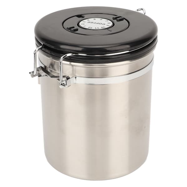 Lufttät kaffebeholder i rustfrit stål, kaffebeholder, køkkenopbevaring til mad med udluftningsventil og ske, 1,2 L-FA- 0.5