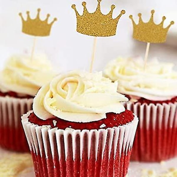 60-pakning Cupcake Toppers Gull Krone Kakedekorasjon Royal Prince