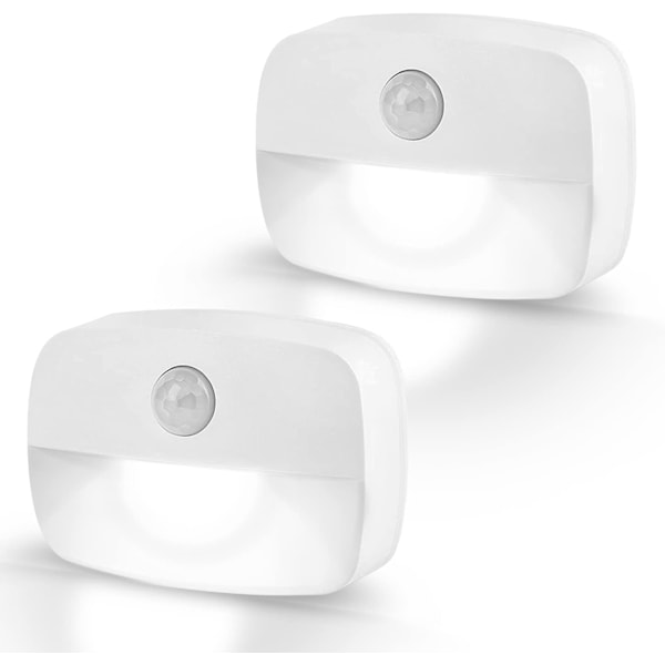 Led natlampe, 2-pak bevægelsessensorlamper indendørs, stik på natlampe med batteridrevet, natlampe til børn i soveværelset, automatisk ON/OFF, hvid