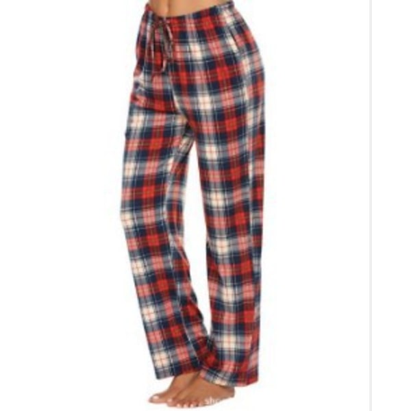 Mjuka flanellrutiga pyjamasbyxor för män Mörkröd XL Dark Red