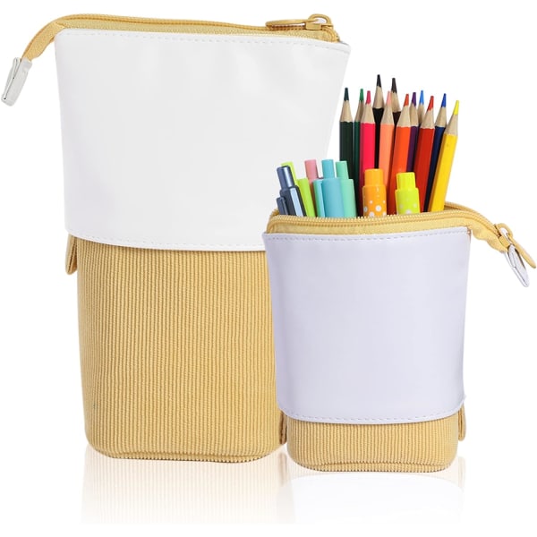 Pop Up Pen Pencil Telescopic Holder Stationery Case, PU Corduroy