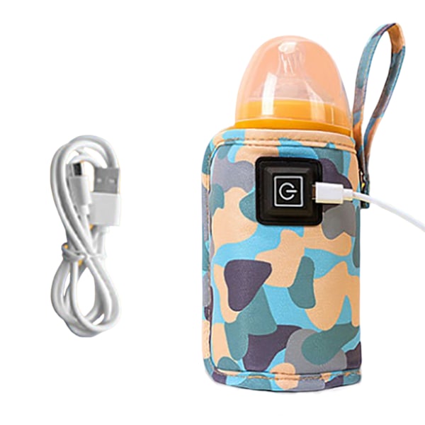 Reiseflaskevarmer Bærbar Brystmelkflaskevarmer USB Oppladbart Isolasjonspose camouflage blue