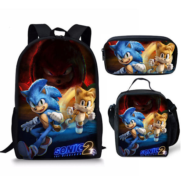 Sonic-reppu lapsille, lounaslaukku, kynäpussi setti kolme - varastossa 6