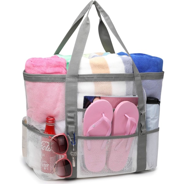 Strandtaske, F-farvet netstrandtaske Oversized strandtote 9 lommer
