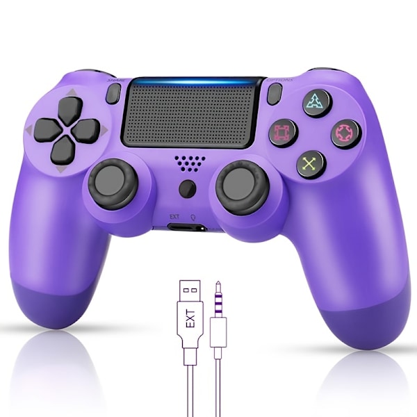 Trådløs PS4-controller til Playstation 4/PC/Steam//IOS/Android med dobbelte motorer, præcis styrepind, stort indbygget batteri, 3,5 mm stereo （lilla） Purple