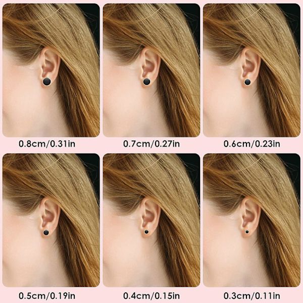 6 par svarta örhängen i rostfritt stål unisex runda örhängen med platt topp örhängen för män kvinnor örhängen (3 Mm - 8 Mm), rostfritt stål