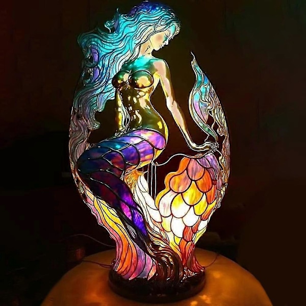 Retro Fargede Glass Dyr Bordlampe mermaid