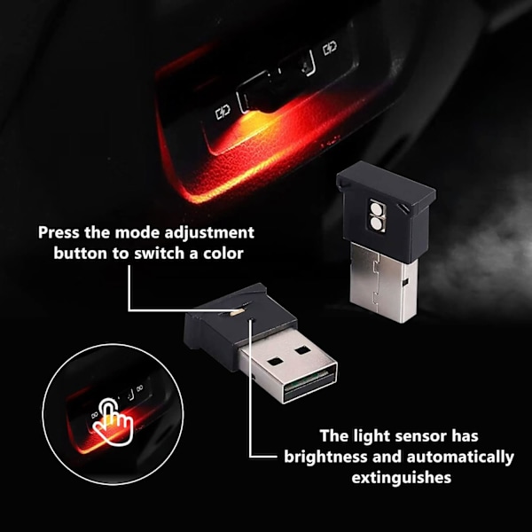 6 st Mini USB LED-ljus, 7 färger RGB bil LED-innerbelysning 5V Smart USB Smart Light Atmosfärljus, Laptop Tangentbordsljus