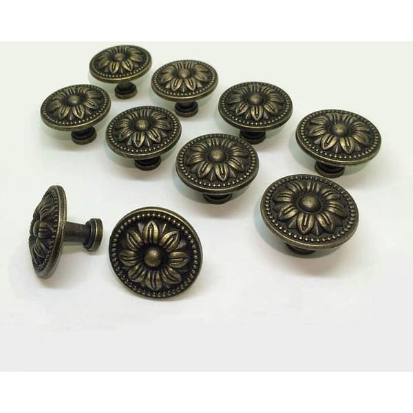 20 vintage blomsterskapsknotter 35 mm i antikk messingfinish