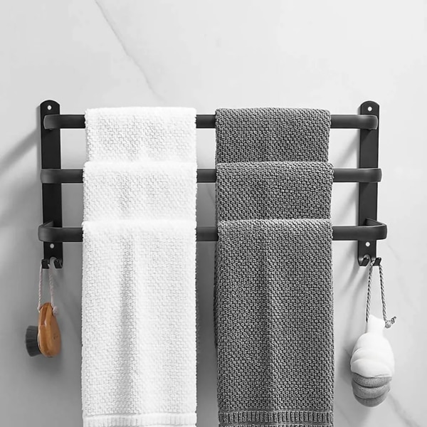 Håndklædeholder, håndklædeholder, rustfrit stål, vægmonteret, 3 lag, badeværelse/køkkenhåndklædeholder (sort, 50 cm)