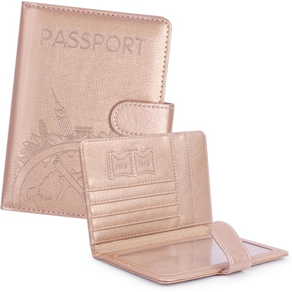 Passdeksel i PU-lær, Passveske med RFID-blokkering, Reiseveske-arrangør for Menn & Kvinner (1 stk) Pink